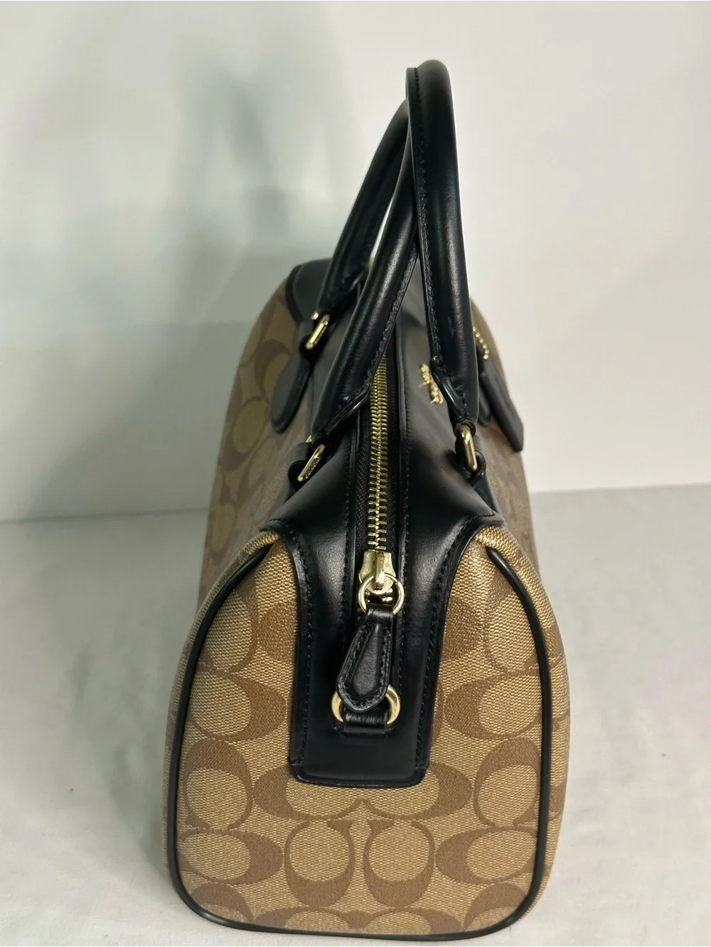Coach Mini Bennett Signature Canvas Satchel in Khaki and Black F32203